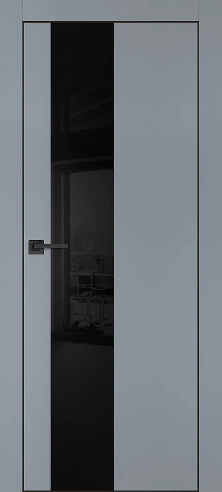 Межкомнатная дверь PX-6 черная кромка с 4-х ст. Серый матовый